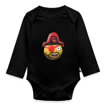 Emoji Pirat Kapitän - Baby Bio-Langarm-Body - Schwarz - Vorne