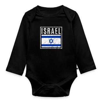 Israel - Organic Longsleeve Baby Bodysuit - black - Front