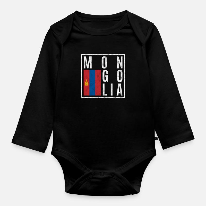Mongolei - Baby Bio-Langarm-Body - Schwarz