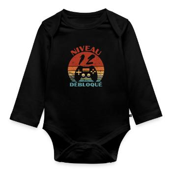 niveau 12 débloqué - anniversaire - Body Bébé bio manches longues - noir - Devant