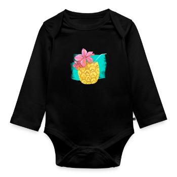 Ananas Sommer Feelings - Baby Bio-Langarm-Body - Schwarz - Vorne