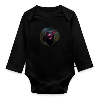 Tasmanian devil in the grass - Organic Longsleeve Baby Bodysuit - black - Front