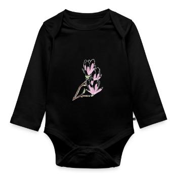 Magnolia blanc - Body Bébé bio manches longues - noir - Devant