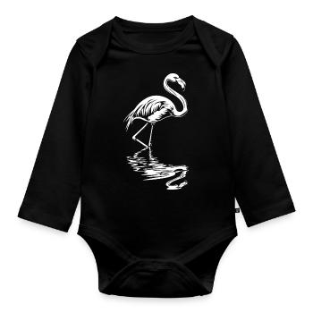 Flamingo Refelktion Sommer Strand Sonne Tropical - Baby Bio-Langarm-Body - Schwarz - Vorne
