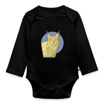 Mature lynx with a beautiful cat face - Organic Longsleeve Baby Bodysuit - black - Front