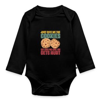 Just Give Me The Retro Cookies For The Cookie - Organic Longsleeve Baby Bodysuit - black - Front