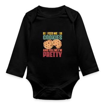 Feed Me Cookies Retro Cookie Eater For A Cookie - Baby Bio-Langarm-Body - Schwarz - Vorne