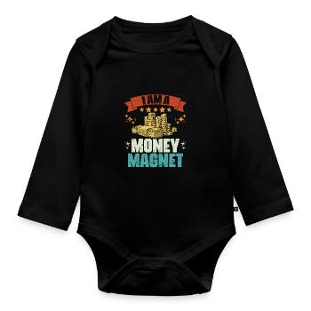 Vintage I Am A Money Magnet Manifestation Wealthy - Body Bébé bio manches longues - noir - Devant