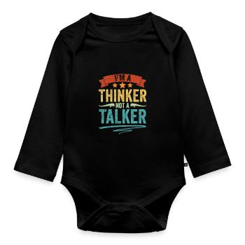 Vintage Introverted Personality I Am A Thinker Not - Organic Longsleeve Baby Bodysuit - black - Front