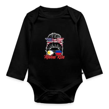 Mahal Kita Messy Bun Awesome Filipina Girl For Fil - Organic Longsleeve Baby Bodysuit - black - Front