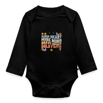 Vintage Empathie Enfant Coeur Sage Courageux - Body Bébé bio manches longues - noir - Devant