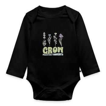 Vintage Grow Positive Thoughts Plant Lover - Body Bébé bio manches longues - noir - Devant