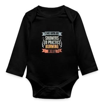 Vintage I Take Super Hot Showers To Practice - Organic Longsleeve Baby Bodysuit - black - Front