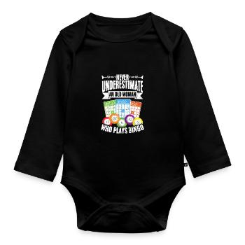 Ne sous-estimez jamais un bingo vintage de vieille femme - Body Bébé bio manches longues - noir - Devant