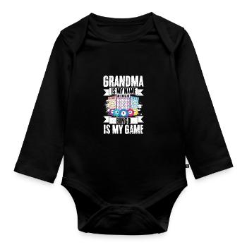 Grandma Is My Name Bingo Is My Game Funny Bingo - Organic Longsleeve Baby Bodysuit - black - Front