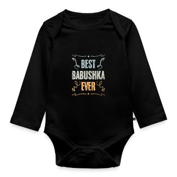 Vintage Best Babushka Ever For Russian Grandma - Organic Longsleeve Baby Bodysuit - black - Front