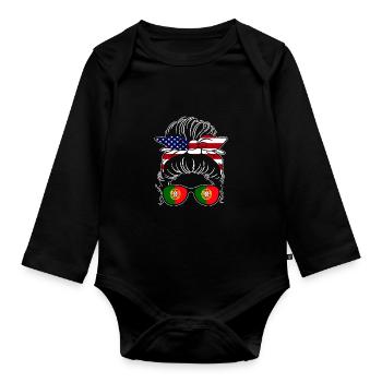 Awesome Messy Bun American Portuguese For The - Baby Bio-Langarm-Body - Schwarz - Vorne