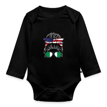 Super chignon désordonné de fille américaine nigériane pour - Body Bébé bio manches longues - noir - Devant