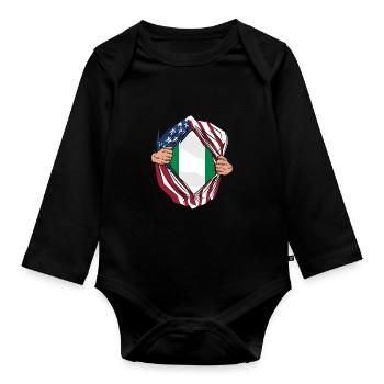 Awesome American Raised With Nigerian Roots Flag - Organic Longsleeve Baby Bodysuit - black - Front