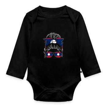 Super fille laotienne Messy Bun Laos Drapeau pour le - Body Bébé bio manches longues - noir - Devant