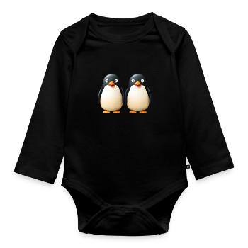 2 funny Penguins - Organic Longsleeve Baby Bodysuit - black - Front