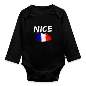Nice France Flag Nice - Organic Longsleeve Baby Bodysuit - black - Front