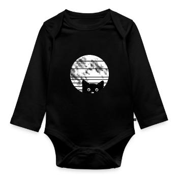 Chat avec lune - Body Bébé bio manches longues - noir - Devant