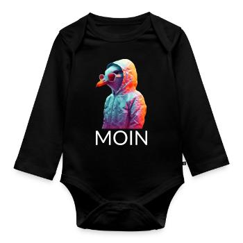 Möwe mit Sonnenbrille Moin Coole Möwen Seevogel - Baby Bio-Langarm-Body - Schwarz - Vorne