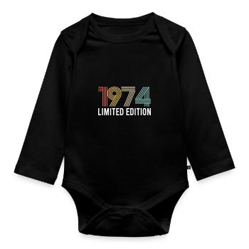 Vintage 1974 birthday year of birth retro seashell - Organic Longsleeve Baby Bodysuit - black - Front