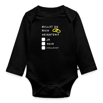 Willst du mich Heiraten? Heiratsantrag Shirt Gift - Baby Bio-Langarm-Body - Schwarz - Vorne
