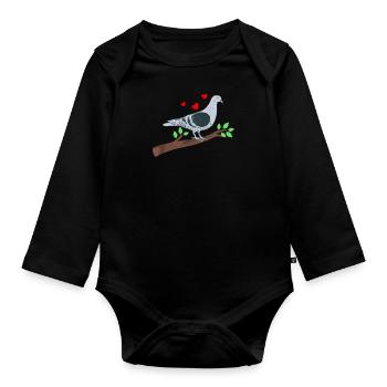 Colombe sur une branche avec cœur - Body Bébé bio manches longues - noir - Devant
