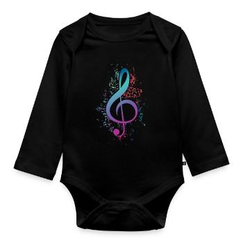 Clé de partition musicien cadeau de serrants - Body Bébé bio manches longues - noir - Devant