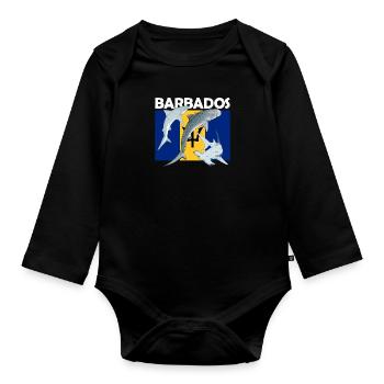 Flag of Barbados Tiger Shark Hammerhead Shark - Organic Longsleeve Baby Bodysuit - black - Front