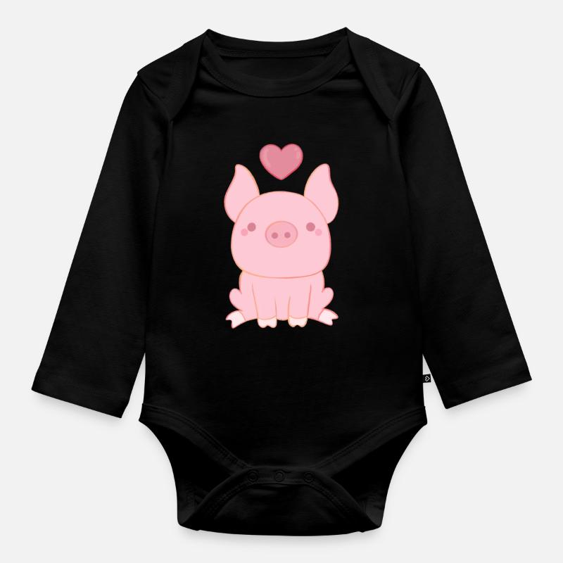 cochon dessin enfants - Body Bébé bio manches longues - noir