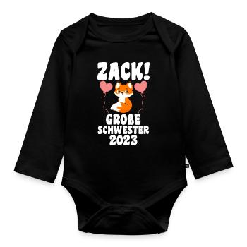 Schwestern Fuchs grosse Schwester Fuchs Geschenk - Baby Bio-Langarm-Body - Schwarz - Vorne