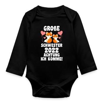 Schwestern Fuchs grosse Schwester Fuchs Geschenk - Baby Bio-Langarm-Body - Schwarz - Vorne