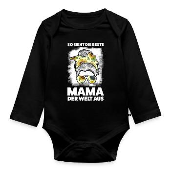 Mutter Messy Bun Mütter Geschenk - Baby Bio-Langarm-Body - Schwarz - Vorne