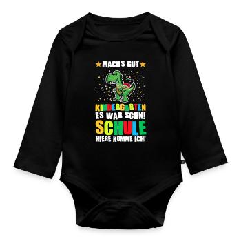 Schulkind Dino Schulanfänger Geschenk - Baby Bio-Langarm-Body - Schwarz - Vorne