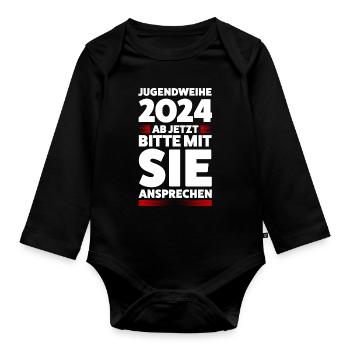 Jugendweihe 2024 Jugend Konfirmation Geschenk - Baby Bio-Langarm-Body - Schwarz - Vorne