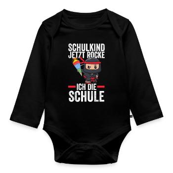Schulkind Ninja Schulbeginn Geschenk - Baby Bio-Langarm-Body - Schwarz - Vorne