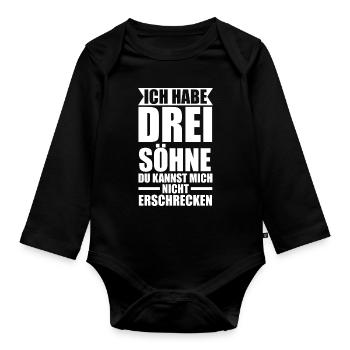 3 Söhne Familie Mama von 3 Söhnen Geschenk - Baby Bio-Langarm-Body - Schwarz - Vorne