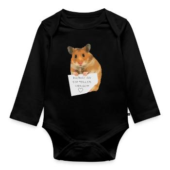Hamster Zettel Botschaft - Toller Mensch bist - Baby Bio-Langarm-Body - Schwarz - Vorne