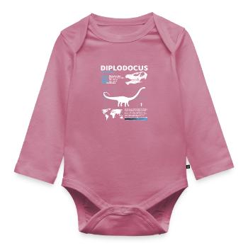 Diplodocus Data Sheet - Organic Longsleeve Baby Bodysuit - mauve - Front