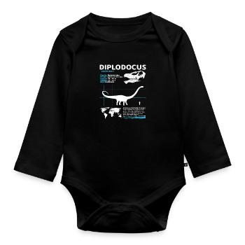 Diplodocus Datenblatt - Baby Bio-Langarm-Body - Schwarz - Vorne