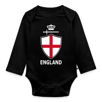 England Wappen mit Schwert und Krone - Baby Bio-Langarm-Body - Schwarz - Vorne
