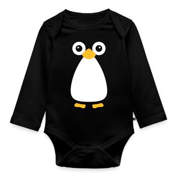 Vecteur mignon pingouin - Body Bébé bio manches longues - noir - Devant