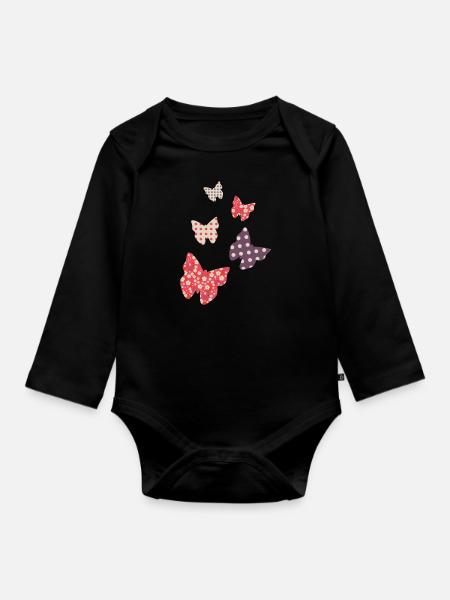 Schmetterlinge - Baby Bio-Langarm-Body - Schwarz