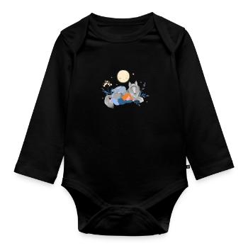 Kind schlummert mit Tieren - Baby Bio-Langarm-Body - Schwarz - Vorne