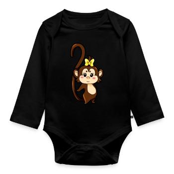 Paire de singes pour partenaires - Femelle - Body Bébé bio manches longues - noir - Devant
