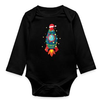 Idée de cadeau de vacances de Noël cool fusée spatiale - Body Bébé bio manches longues - noir - Devant
